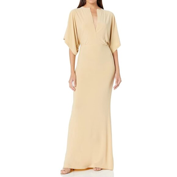 Norma Kamali Maxi Dress Beige Stretchy Jersey Obie Gown Blonde XL - Picture 1 of 13
